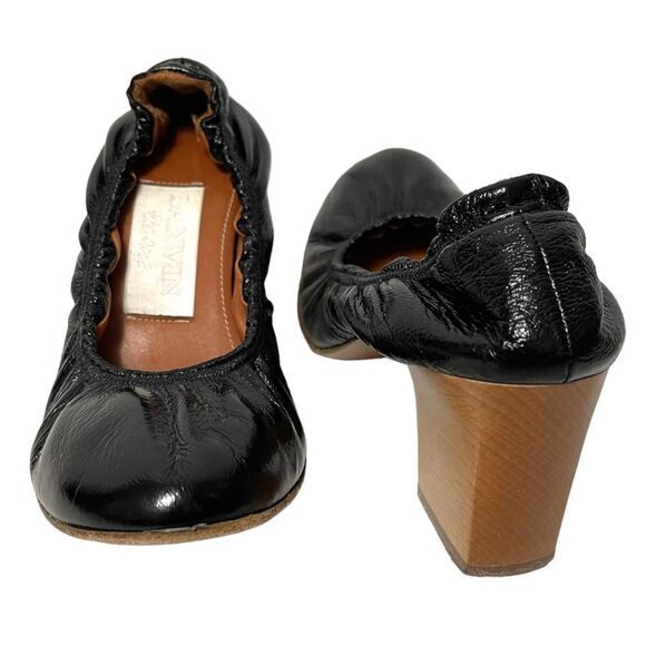 LANVIN Leather Ruched Round Toe Block Heels 37 - Picture 2 of 11